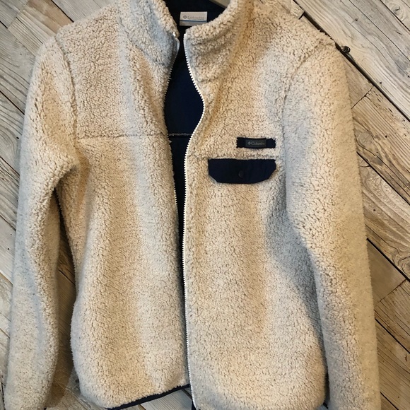 Columbia Jackets & Blazers - Cream/Navy Fuzzy Zip Up by Columbia